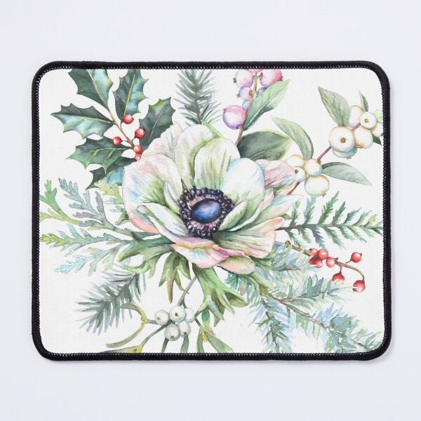 Item preview, White Winter Anemone Watercolor Painting Flower Berries Botanical Greenery designed and sold by art-tee-ua.