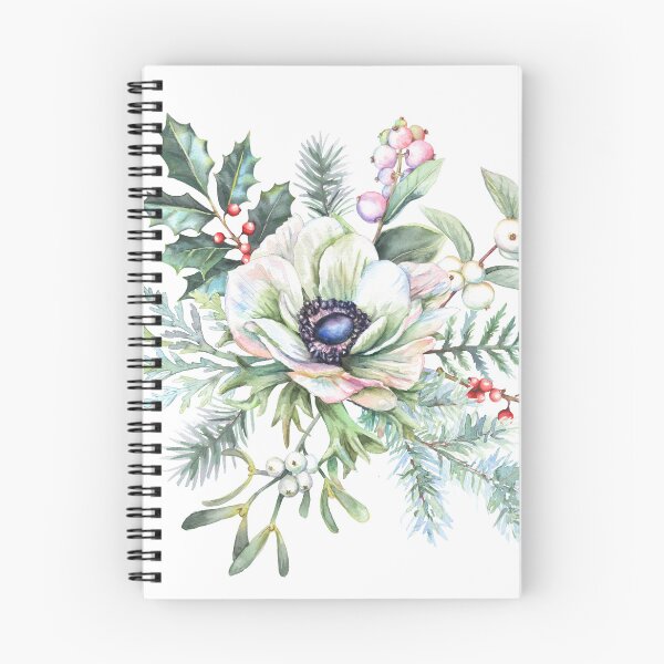 Item preview, White Winter Anemone Watercolor Painting Flower Berries Botanical Greenery designed and sold by art-tee-ua.