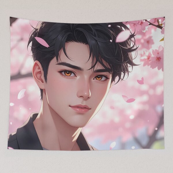 Item preview, Handsome Anime Boy under Cherry Blossom Trees designed and sold by BetweenForms.