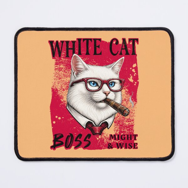 Item preview, White Cat Boss Design – Funny Cat with Cigar Mafia Style designed and sold by PixelsPaws.