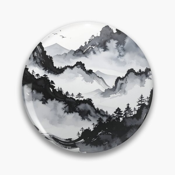 Item preview, Misty Japanese Mountains Ink Wash Landscape designed and sold by BetweenForms.