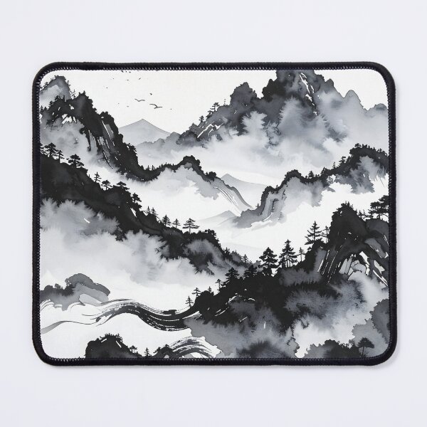 Item preview, Misty Japanese Mountains Ink Wash Landscape designed and sold by BetweenForms.
