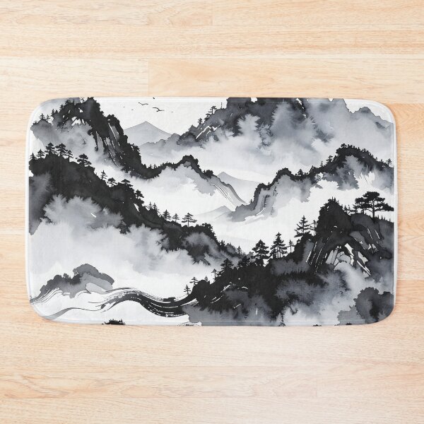 Item preview, Misty Japanese Mountains Ink Wash Landscape designed and sold by BetweenForms.