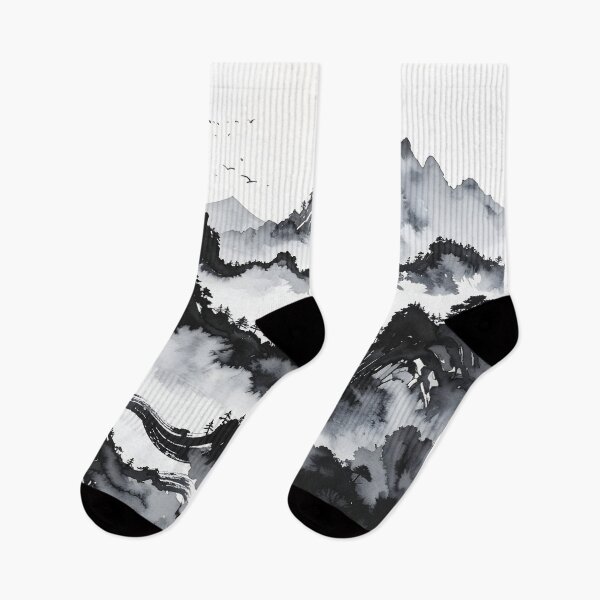 Item preview, Misty Japanese Mountains Ink Wash Landscape designed and sold by BetweenForms.