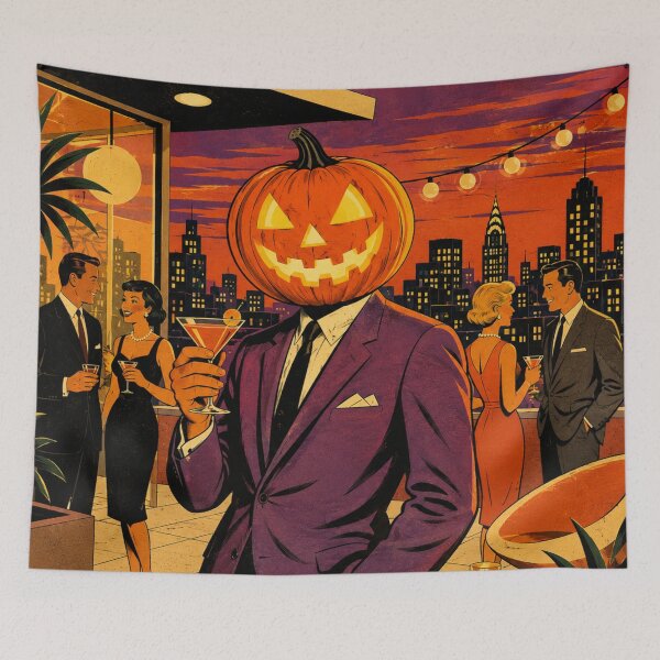 Item preview, Headless Horseman Rooftop Socialite - Mid-Century Halloween Art designed and sold by TheHorsemanRidesAgain.