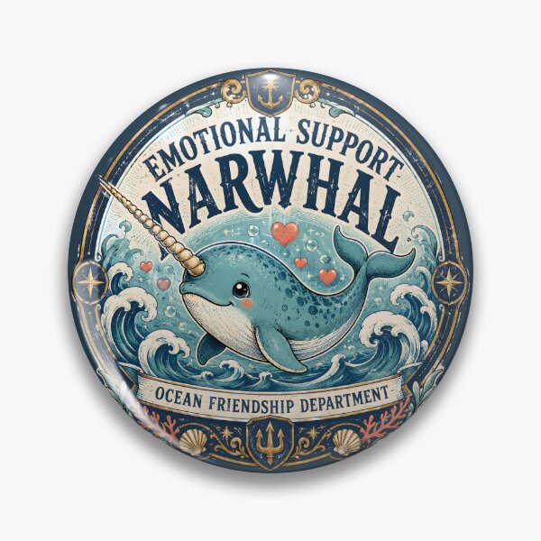 Item preview, Emotional Support Narwhal | Cute Ocean Friendship Department | Vintage Narwhal Mascot Sea Animal Lover Gift designed and sold by  MAD's Recreation Studio.