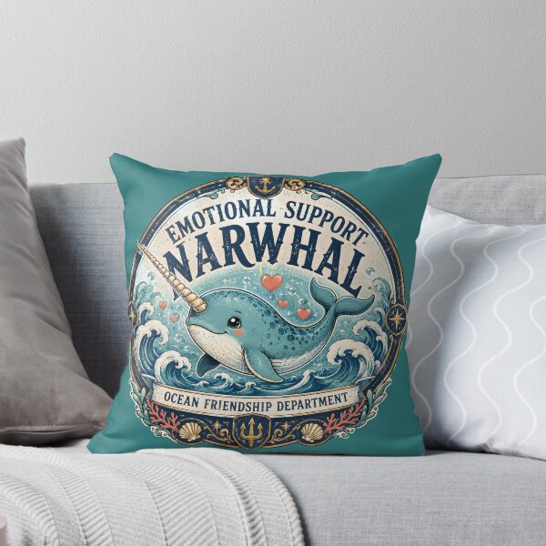 Item preview, Emotional Support Narwhal | Cute Ocean Friendship Department | Vintage Narwhal Mascot Sea Animal Lover Gift designed and sold by  MAD's Recreation Studio.