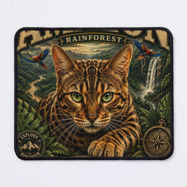Item preview, Amazon Rainforest Bengal Cat Vintage Jungle Adventure Adventure Cats™ Retro Travel T-Shirt designed and sold by TeeVibeHaus.