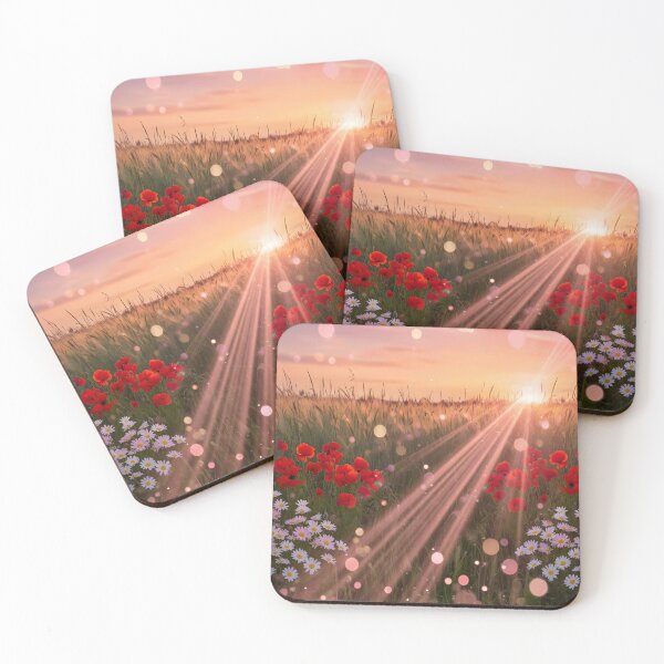 Item preview, Poppy & Daisy Sunset Meadow – Golden Sunbeam Wildflower Field designed and sold by DreamyWallVibes.