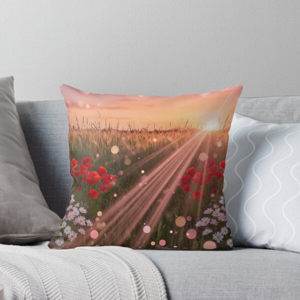 Item preview, Poppy & Daisy Sunset Meadow – Golden Sunbeam Wildflower Field designed and sold by DreamyWallVibes.