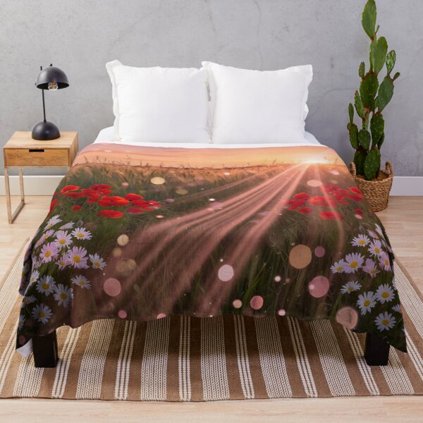 Item preview, Poppy & Daisy Sunset Meadow – Golden Sunbeam Wildflower Field designed and sold by DreamyWallVibes.