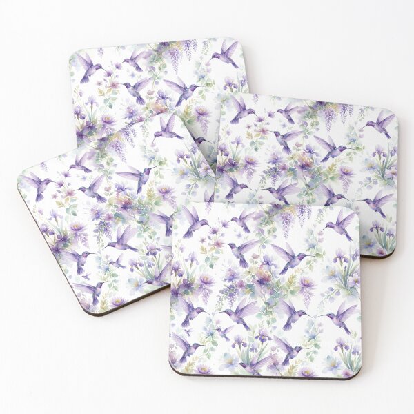 Item preview, Purple Hummingbirds & Wisteria Floral Pattern designed and sold by FawnFeatherCo.