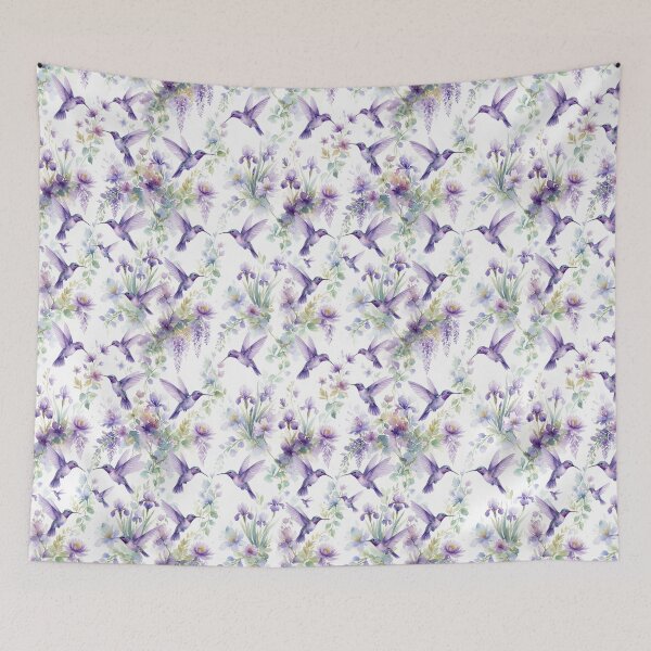 Item preview, Purple Hummingbirds & Wisteria Floral Pattern designed and sold by FawnFeatherCo.