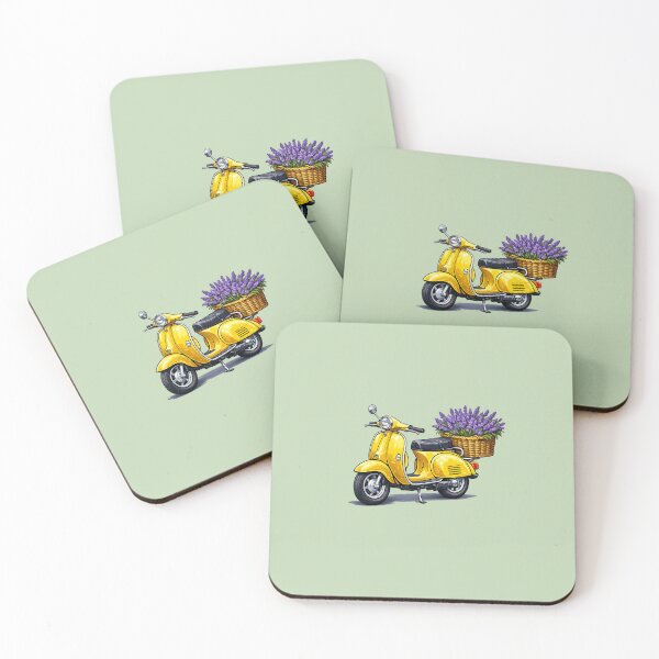 Item preview, A Yellow vintage vespa scooter with a basket of lavender flowers  designed and sold by lafataviola.