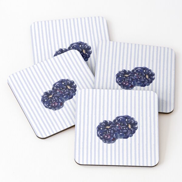 Item preview, Watercolor Blackberries on Soft Blue Stripes designed and sold by NOUURRRR.
