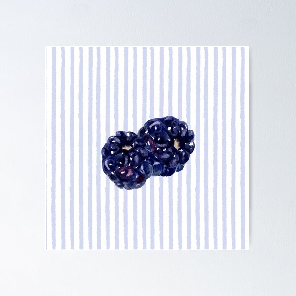 Item preview, Watercolor Blackberries on Soft Blue Stripes designed and sold by NOUURRRR.