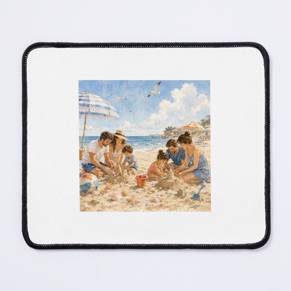 Item preview, Two Families Playing Together at the Beach – Happy Summer Family Watercolor designed and sold by NestDesigns01.