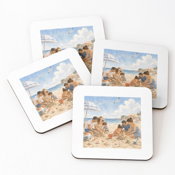 Item preview, Two Families Playing Together at the Beach – Happy Summer Family Watercolor designed and sold by NestDesigns01.