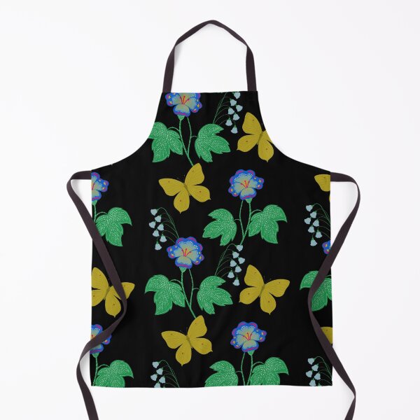 Item preview, Seamless floral pattern with yellow butterflies and blue flowers on a black background designed and sold by HelenIvanchenko.