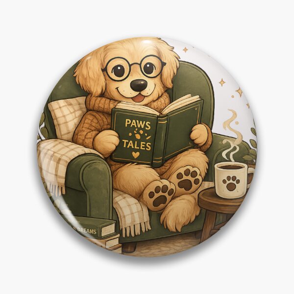 Item preview, Paws & Tales | Golden Retriever Reading Book | Cozy Book Lover Dog Sticker designed and sold by Shruz.