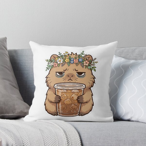 Item preview, Grumpy Iced Coffee Capybara with Flower Crown designed and sold by plottlicht.
