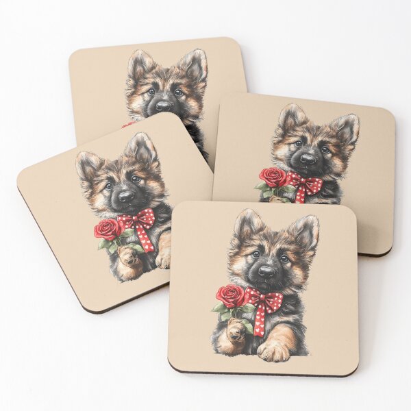 Item preview, German Shepherd Puppy with Red Rose designed and sold by Erika Kaisersot.