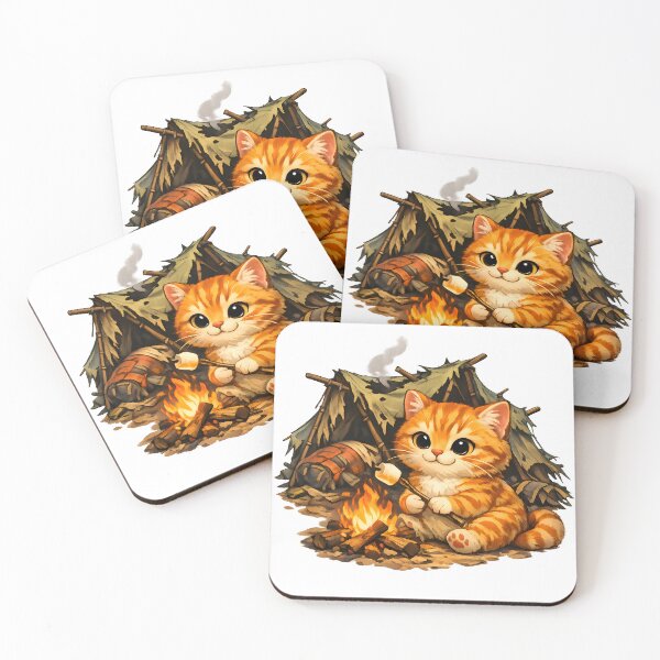 Item preview, Cute Orange Camping Cat Roasting Marshmallow Funny Campfire Illustration designed and sold by builtforyou.