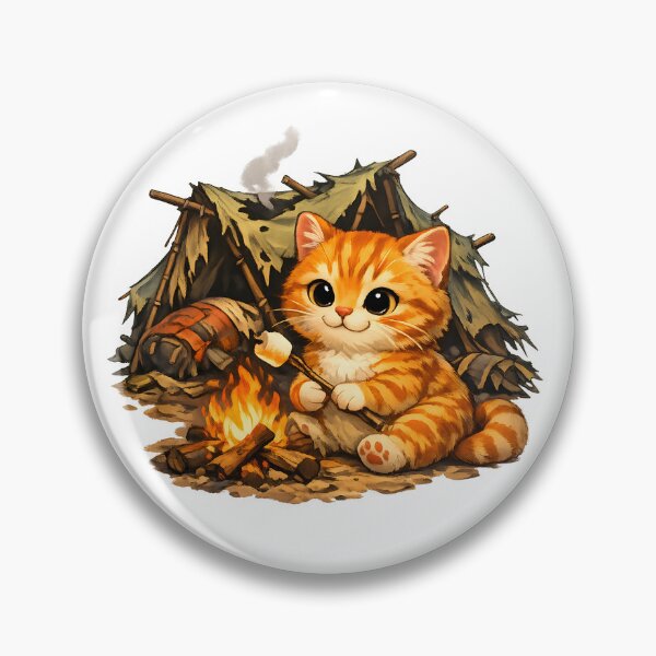Item preview, Cute Orange Camping Cat Roasting Marshmallow Funny Campfire Illustration designed and sold by builtforyou.