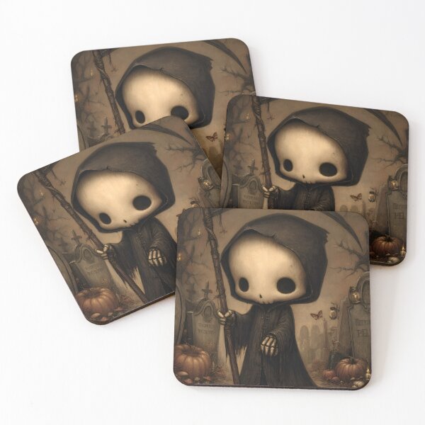 Item preview, Cute Grim Reaper with Scythe | Gothic Halloween Skeleton Spirit | Dark Fantasy Character designed and sold by InkAndGloom.