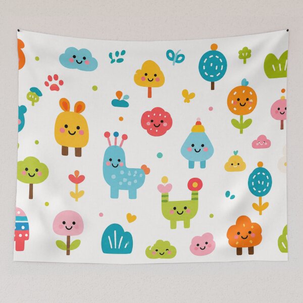 Item preview, Cute Kawaii Nursery Wall Art | Happy Animals & Trees Kids Room Illustration designed and sold by Atum&Art.