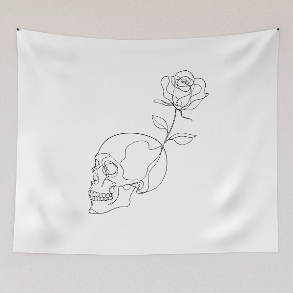 Item preview, One Line Skull Rose Minimalist Gothic Monochrome designed and sold by chattsuede.