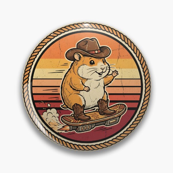 Item preview, Retro Hover Skateboard Hamster Vintage Badge designed and sold by DuckOddity.