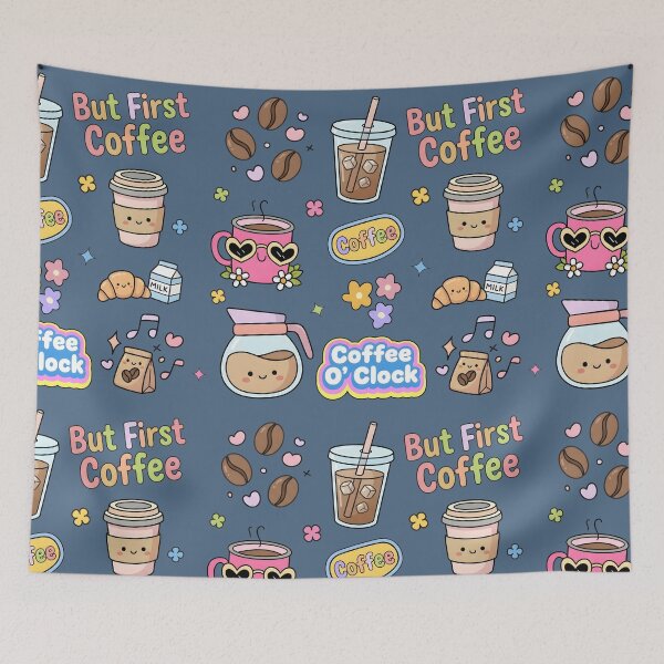 Item preview, Coffee Cute Pastel Seamless Pattern Collage designed and sold by HowToCanadian.