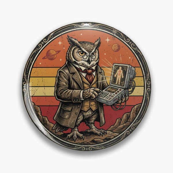 Item preview, Retro Frontier Doctor Owl Vintage Badge designed and sold by DuckOddity.