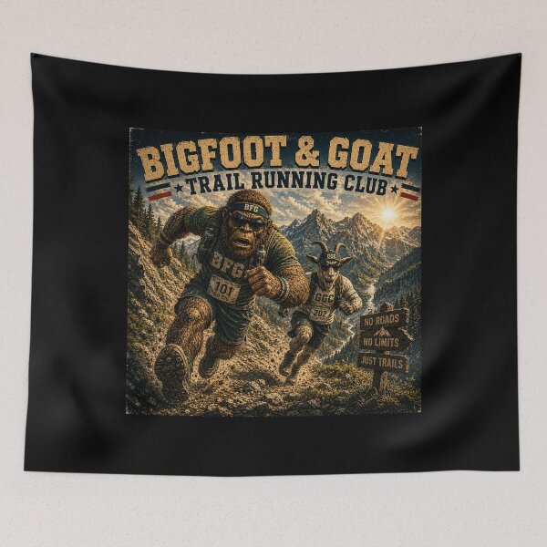 Item preview, Bigfoot and Goat Trail Running Club Funny Outdoor Running Design designed and sold by NicheBloom.