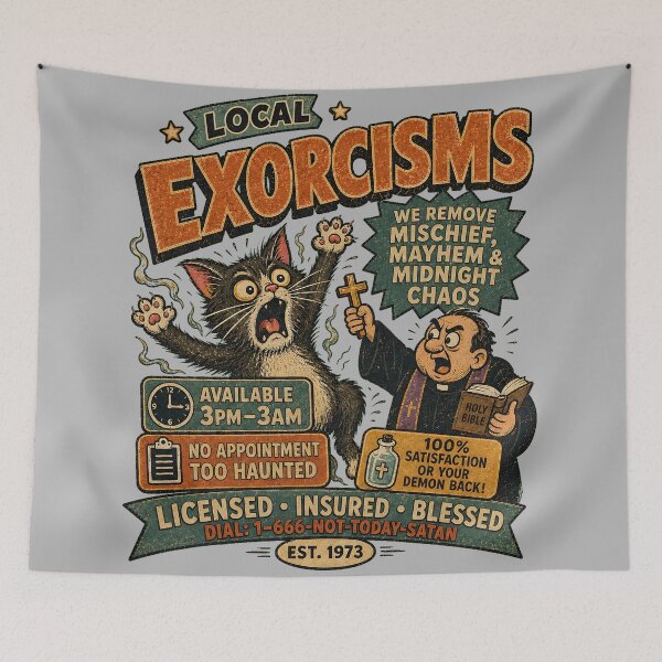 Item preview, Exorcisms Ad - Funny Possessed Cat Vintage Horror designed and sold by radiogalaxy.