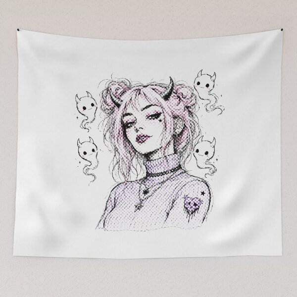 Item preview, Pastel Goth Anime Devil Girl With Space Buns designed and sold by chattsuede.