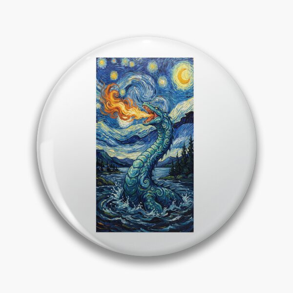 Item preview, Starry Night Nessie - Loch Ness Monster Impasto Oil Painting Art Print designed and sold by Ink & Void Co..