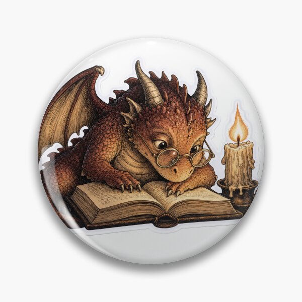 Item preview, Little Book Dragon Reading by Candlelight | Bookish Dark Academia Ink designed and sold by StickyGuys.