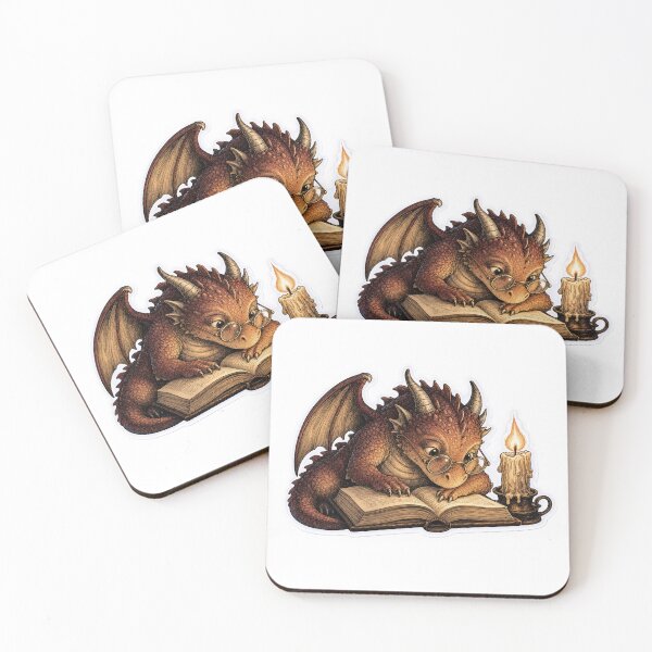 Item preview, Little Book Dragon Reading by Candlelight | Bookish Dark Academia Ink designed and sold by StickyGuys.