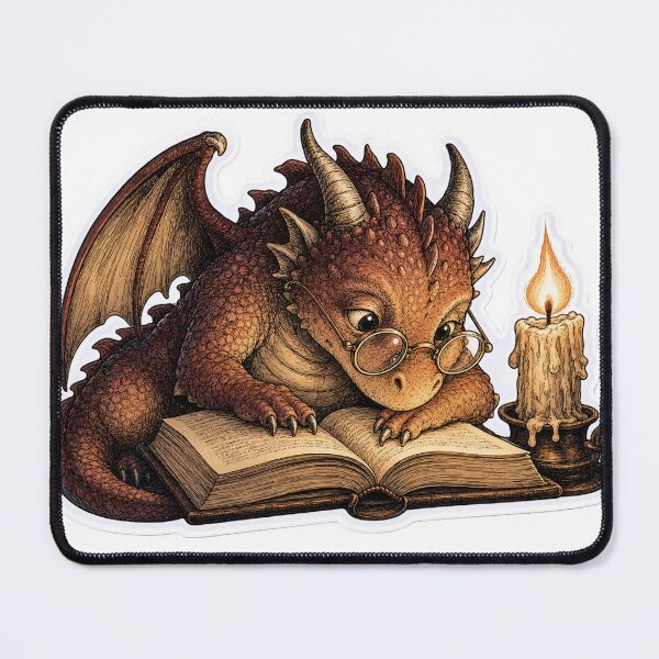 Item preview, Little Book Dragon Reading by Candlelight | Bookish Dark Academia Ink designed and sold by StickyGuys.
