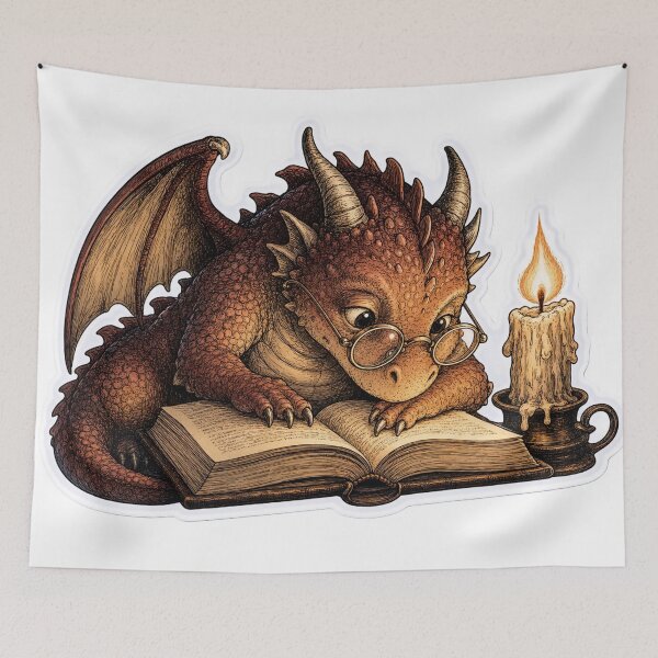 Item preview, Little Book Dragon Reading by Candlelight | Bookish Dark Academia Ink designed and sold by StickyGuys.