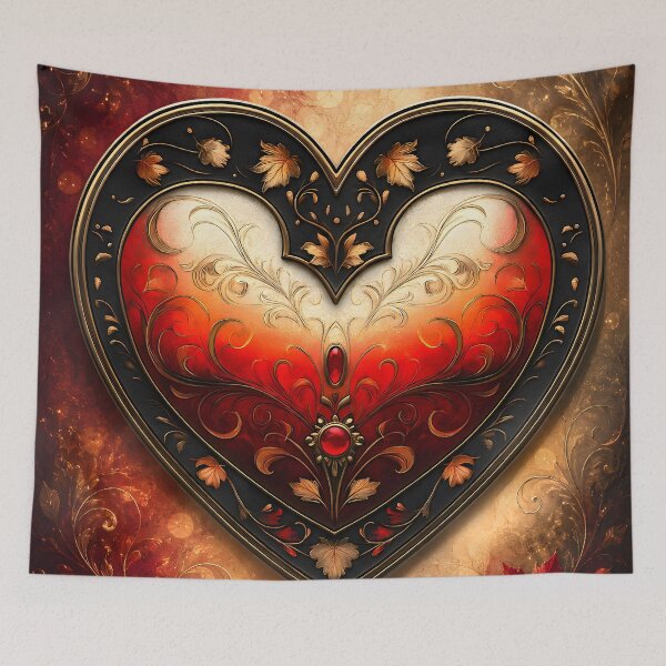 Item preview, Hearts 35 - Gilded Autumn Heart Filigree Red Gem designed and sold by NikaNavi.