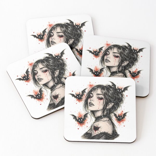 Item preview, Cute Gothic Vampire Girl Chibi Bats Bleeding Heart Tattoo designed and sold by chattsuede.