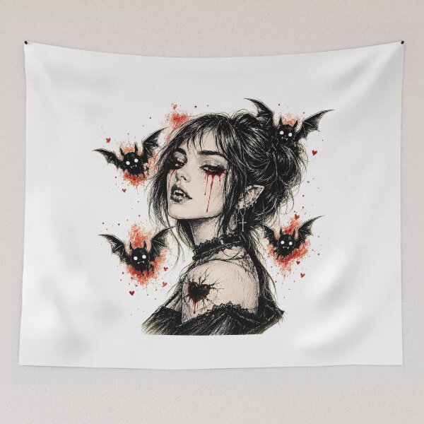 Item preview, Cute Gothic Vampire Girl Chibi Bats Bleeding Heart Tattoo designed and sold by chattsuede.
