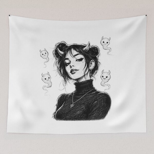 Item preview, Creepy Cute Goth Girl With Ghosts Sketch designed and sold by chattsuede.
