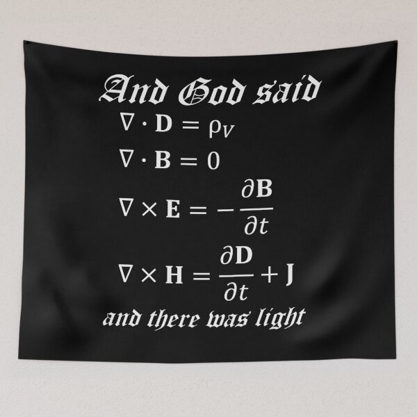 Item preview, And God Said Maxwell Equations Physics Joke Science Teacher White Text designed and sold by MathWare MathClips.
