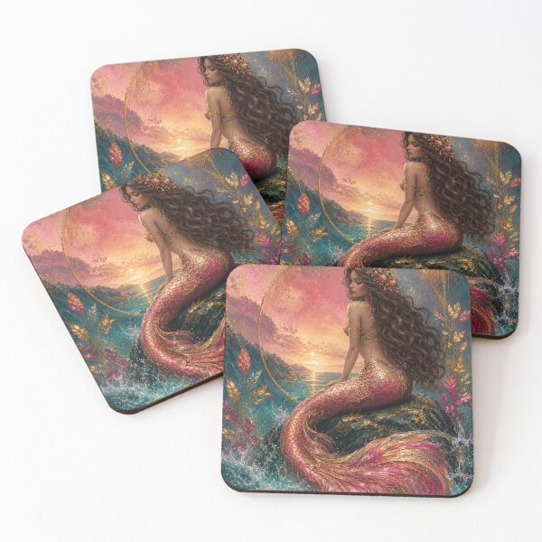Item preview, Sunset Mermaid Fantasy Ocean Wall Art designed and sold by aurelixagency.