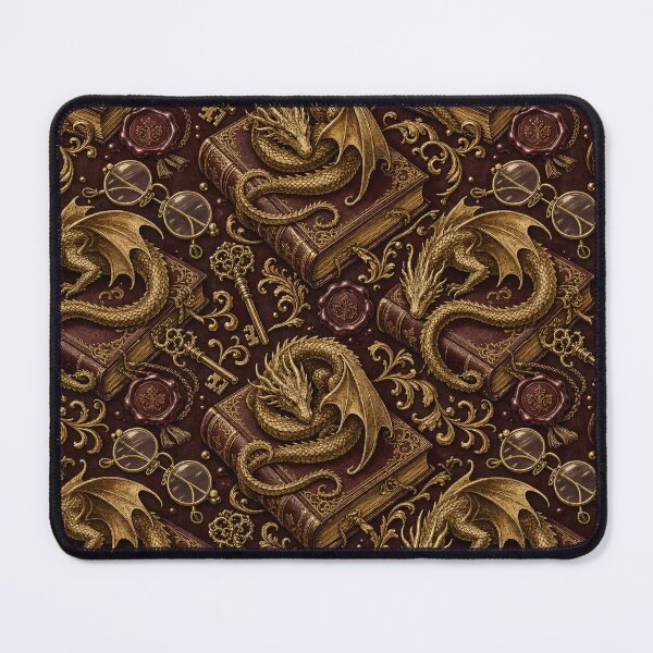 Item preview, Gilded Library Dragon Guarding Rare Books Seamless Pattern | Antique Gold designed and sold by StickyGuys.