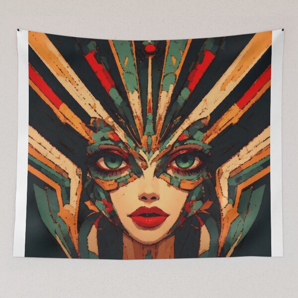 Item preview, Vibrant Queen – Cybernetic Woman with Blue Eyes and Gold Futuristic Portrait designed and sold by GooGoblin.